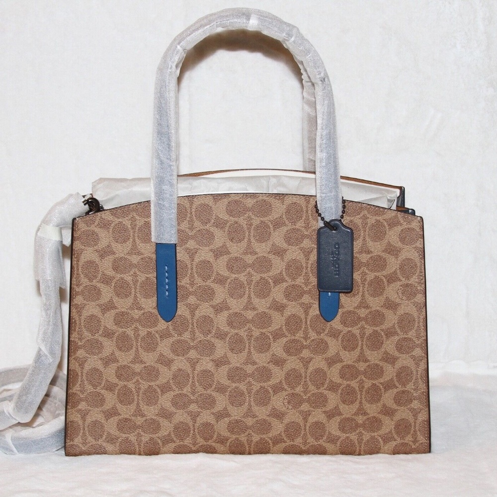 NWT COACH Charlie Carryall in Colorblock Signature Canvas Tote Bag Dark Denim - Picture 2 of 8